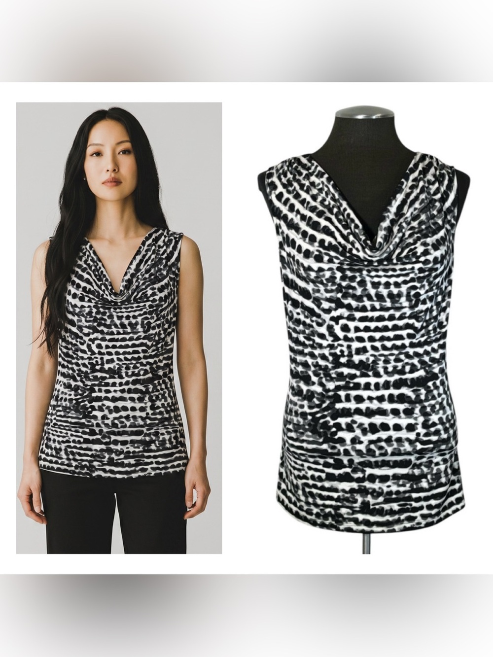 Calvin Klein – Sleeveless Drape Neck Print Career Shell Top – Medium